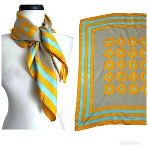 Vintage Silk Square Neck Handbag Scarf Retro Geometric Hand Rolled